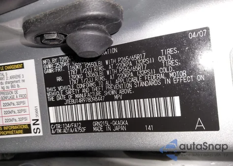 2007 Toyota 4Runner Sr5 V6 from USA, damaged, VIN JTEBU14R978098447